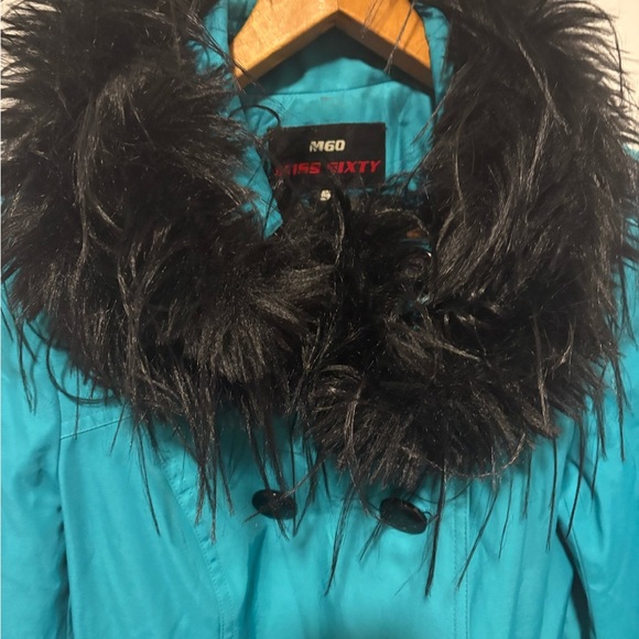 Miss Sixty Teal Utility Jacket with Black Fur Collar - Picture 6 of 12